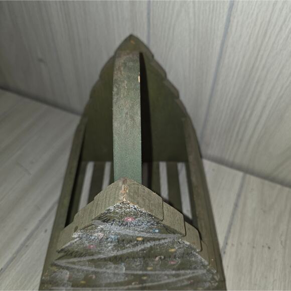 Vtg Wooden Christmas Tree Basket Card Holder Primative Country Holiday Farmhouse - Picture 8 of 8